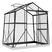aliuminis šiltnamis 2,51 m² su langu, stumdomomis durimis ir pamatais, juodas, 131x192x203cm