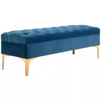 Aksominis lovos suoliukas, batų suoliukas su paaukštintomis kojomis, miegamasis - mėlynas 118 x 45 x 42 cm