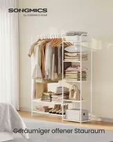 SONGMICS metalinis drabužių stovas 29 x 112 x 158,4 cm su lentynomis, matinis baltas