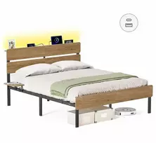 Vasagle Lovos rėmas 140 x 200 cm su apšvietimu natūralios rudos spalvos