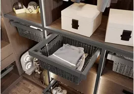 Drawer Elite with rattan basket 600 mm with soft closing, pilka anthracite