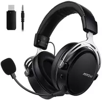 Belaidės ausinės žaidimams Mpow MPBH415 Air 2.4G, juodos-sidabrinės
