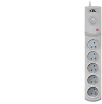 Plastrol Maitinimo juosta su saugikliu ir apsaugos nuo viršįtampių sistema professional, 5 lizdai, ilgis 5 m, 10 A, 230 V, 2300 W, pilka