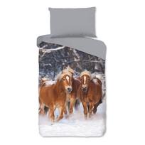 Pilkos spalvos iš flanelės viengulė vaikiška patalynė 140x200 cm Happy Horses – Good Morning