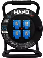 Būgninis ilgintuvas linija hand pro; 3x(2p+su) +1x(usb-a;usb-c); ip44; 16a; h05rr-f; 3×1,5; 25m; juoda