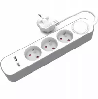 Plastrol 3-jų lizdų Schuko ilgintuvas su jungikliu ir USB-A bei USB-C lizdais