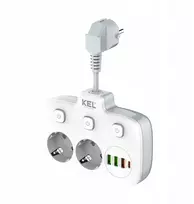 KEL Dvigubas daugiklis su atskiru jungikliu kiekvienam lizdui; 2x kištukiniai lizdai su Schuko įžeminimu, 3x USB-A lizdai, 1x USB-C lizdas