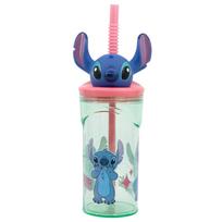 Disney Stitch Flowers puodelis su šiaudeliu ir 3D figūrėle, 360 ml