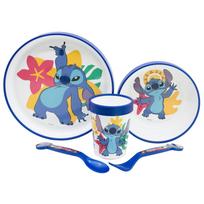 Disney Stitch neslystančių indų rinkinys mikrobangų krosnelei: lėkštė, dubenėlis, puodelis, šakutė ir šaukštas, 5 vnt.