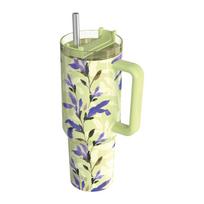 Quokka Stream nerūdijančiojo plieno termo puodelis su šiaudeliu, 1200 ml, Matcha