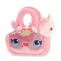 Fancy Pals ekologiškas pliušinis katytės princesės žaislas su auksine karūna rožiniame krepšelyje, 20 cm