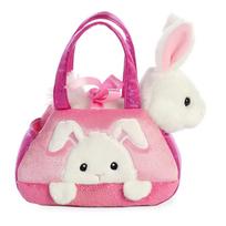 Fancy Pals PeekaBoo ekologiškas pliušinis triušiuko žaislas rožiniame krepšelyje, 20 cm