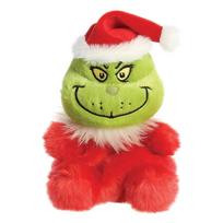Grinch Palm Pals ekologiškas sėdintis pliušinis žaislas su Kalėdų Senelio kostiumu, 13 cm
