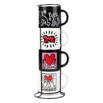 Keith Haring 4 keraminių puodelių rinkinys su stovu, 300 ml