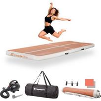 Pripučiamas mankštos kilimėlis inSPORTline Airstunt 300 x 100 x 10 cm Mocha Mousse su elektrine pompa