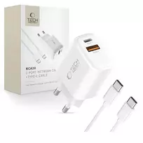 Nca20 Usb-a Usb-c Pd Qc 20 W Tinklo įkroviklis Su 1 M Ilgio Usb-c Kabeliu - Baltas