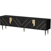 Cama Meble MOUNTAIN televizoriaus spintelė 207000, 204x40x55cm, 4 durys, 4 lentynos, push-to-open, juoda/auksinė