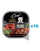 CESAR Natural Goodness Mousse 16x100g drėgnas visavertis ėdalas suaugusiems šunims su jautiena, gardintas šparaginėmis pupelėmis, morkomis ir uogomis