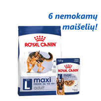 ROYAL CANIN Maxi Adult 15kg sausas ėdalas suaugusiems šunims, iki 5 metų amžiaus, didelėms veislėms + 6 nemokami maišeliai!
