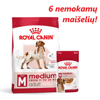 ROYAL CANIN Medium Adult 15 kg sausas ėdalas suaugusiems vidutinių veislių šunims + 6 nemokamų maišelių!
