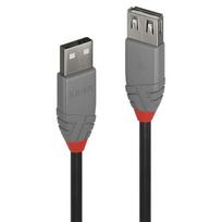 Lindy kabelio prailgintuvas 36701 0.5m USB 2.0 A vyriškas į A moteriškos, juoda / pilka, 2 USB jungtys