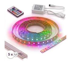 KOMPLEKTAS 1x LED RGBW juosta DIGITAL LED/16,5W/230V 5 m + 5x įleidžiamasis profilis 1 m + nuotolinio valdymo pultas