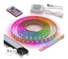 Komplektas: 1x DIGITAL LED RGBW juosta (16,5 W, 230 V, 5 m) + 5 vnt. įleidžiamų profilių po 1 m + nuotolinis valdymo pultas