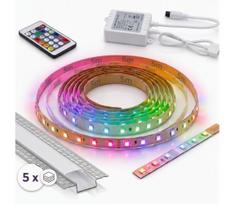 Rinkinys 1x RGBW skaitmeninė LED juosta DIGITAL LED/16,5W/230V 5 m + 5x įleidžiamas profilis 1 m + nuotolinio valdymo pultas