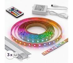 Komplektas 1x LED RGBW juosta DIGITAL LED/9,6W/230V 3 m + 3x įleidžiamasis profilis 1 m + nuotolinis pultas