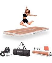 Pripučiamas mankštos kilimėlis inSPORTline Airstunt 300 x 100 x 10 cm Mocha Mousse su elektrine pompa