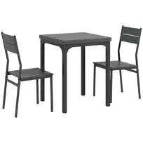 3 dalių valgomojo komplektas, valgomojo stalo rinkinys, 1 stalas, 2 kėdės, MDF+metalas, pilka