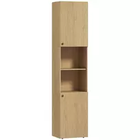 Aukšta vonios spintelė, 6 lygiai, 2 spintelės, 2 atviros lentynos, atviri skyreliai, mediena, ąžuolo spalvos