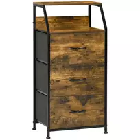 Spintelė su 3 medžiaginiais stalčiais, Rustic ruda 44 x 29 x 92 cm