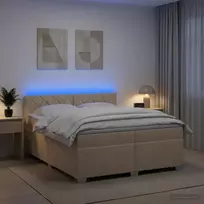 Lova su čiužiniu ir LED apšvietimu Kreminė 200 x 200 cm Audinys