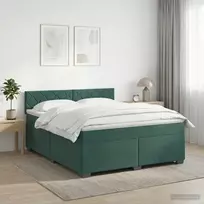 Lova su čiužiniu ir LED apšvietimu Tamsiai žalia 160 x 200 cm