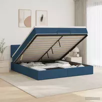 Otmana lova su matracsu ir LED Mėlyna 140 x 200 cm Audinys
