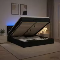 Otmana lova su matracsu ir LED Juoda 140 x 190 cm Aksomas