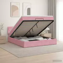 Otmana lova su matracsu ir LED Rožinė 140 x 190 cm Aksomas