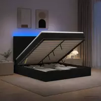 Otmana lova su matracsu ir LED Juoda 140 x 190 cm Audinys