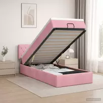 Otmana lova su matracsu ir LED Rožinė 90 x 200 cm Aksomas