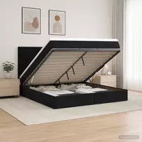Otmana lova su matracsu ir LED Juoda 140 x 190 cm Aksomas