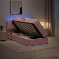 LED saugojimo lova su čiužiniu Rožinė 90 x 200 cm Aksomas