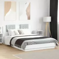 Lovos rėmas su galvūgaliu ir LED, baltos spalvos, 140x200cm