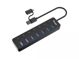 „Equip USB-koncentratorius, 7 prievadai, 3.2 -> 7x3.2, 5Gbps, su maitinimo šaltiniu, juodos spalvos“