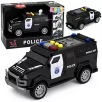Lean Toys Žaislinis specialiųjų pajėgų policijos automobilis su šviesos ir garso efektais, juodos ir baltos spalvos, 15 × 6,5 × 6,5 cm
