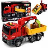 Lean Toys Žaislinis šiukšliavežis su kranu ir šviesos bei garso efektais, raudonas ir geltonas, 30 × 14 × 11 cm