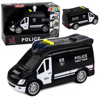 Lean Toys Žaislinis SWAT policijos furgonas su šviesos ir garso efektais, juodos ir baltos spalvos, 15,5 × 7,5 × 8,5 cm