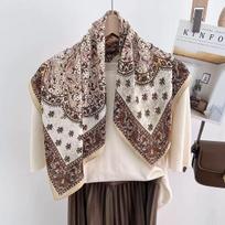 Vintage Light Luxury Floral Herringbone Faux Silk Small Square Scarf 60-80cm gray