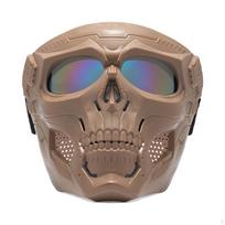 Skull Goggles Protective Full Face Mask for Riding Skiing Snowing Party Khaki Colorful Lens beige