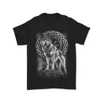 European sizes Men' Nordic Wolf Viking T-Shirt Viking Age Norse with Viking Longship & Rune Applications Suitable for Parties,, Camping, Training S juoda